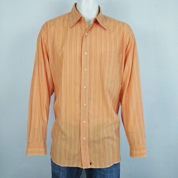 men's orange striped dress shirt